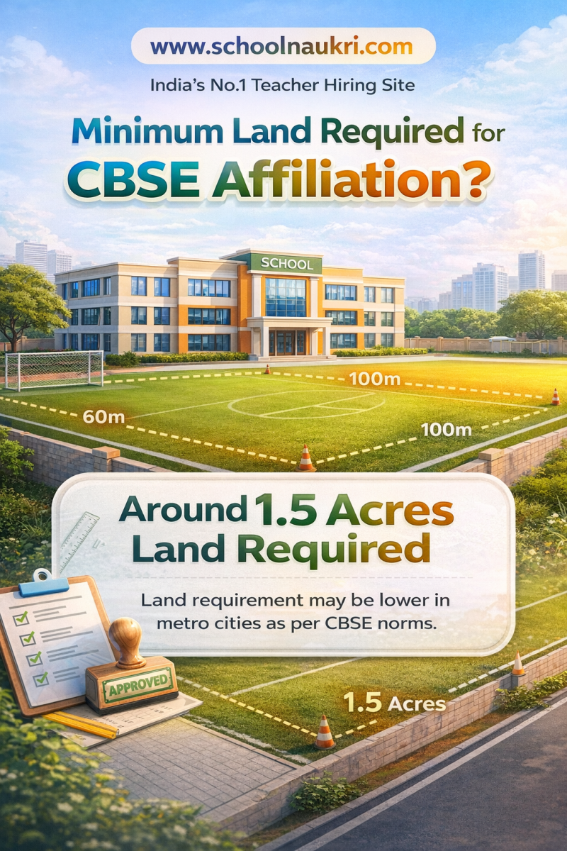 Minimum land requirement for CBSE schools in India, showing CBSE affiliation land norms and school land requirements.