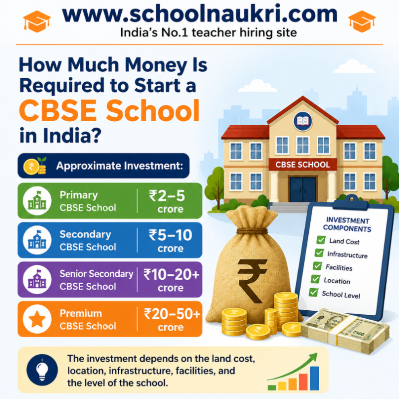How much money is required to start a CBSE school in India with estimated investment for primary, secondary, senior secondary, and premium CBSE schools.