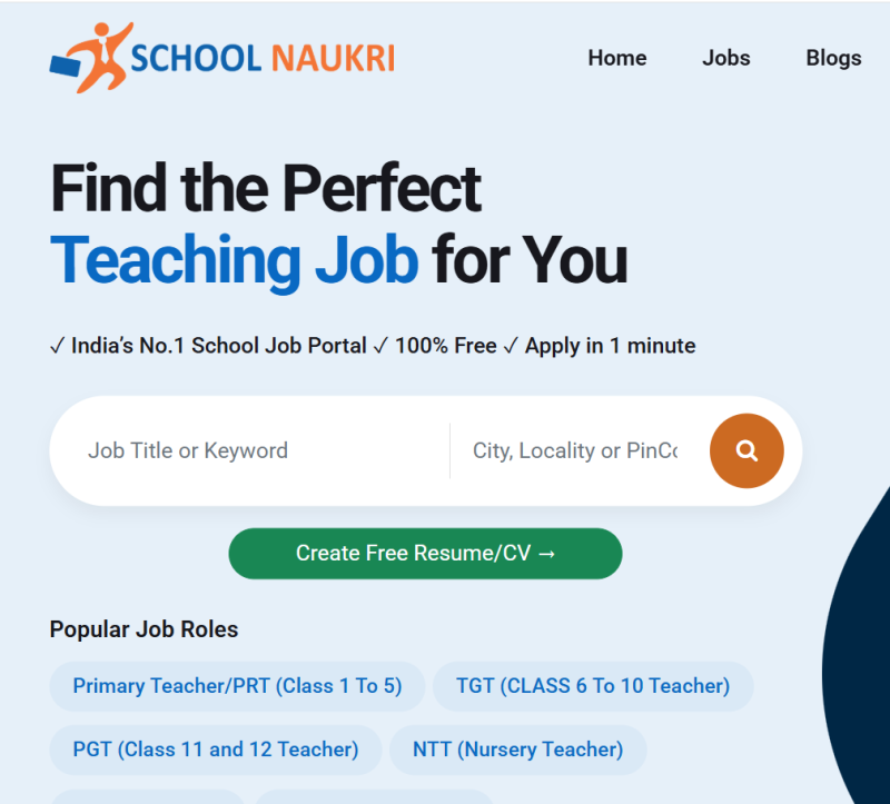 SchoolNaukri Free Resume Maker for creating a professional School Principal resume online
